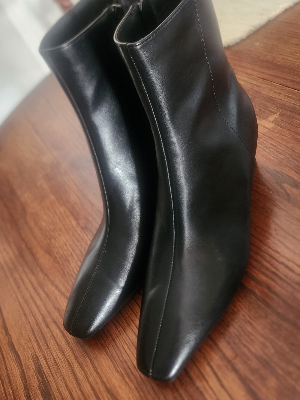 a new day Black Leather Pointed Toe Ankle Boots